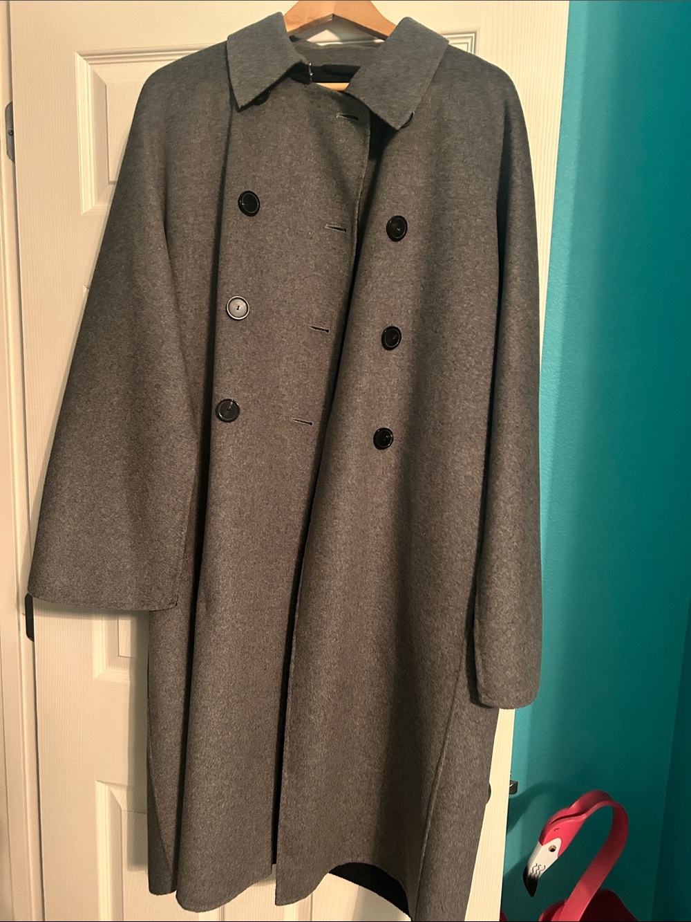 NWOT Donna Karan Charcoal Gray Double-Breasted Wool Cape